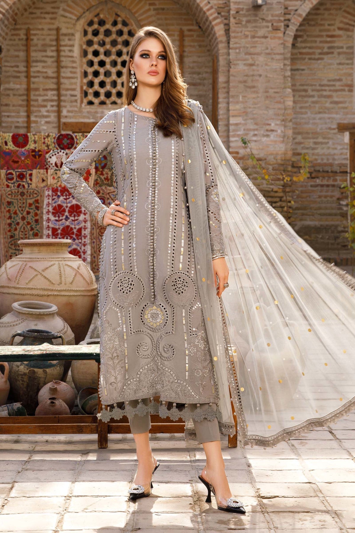 Grey Chicken Kari Embroidered Lawn 3 Piece Unstitched Suit MBL-D-2308-B-23 - Summer Collection