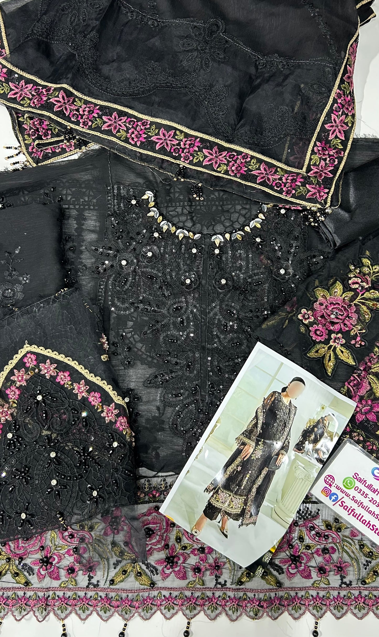 Black Luxury Embroidered Chiffon 3 Piece Unstitched Suit