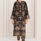 Luxury Net Embroidered 3 piece Unstitched Dress MB -Black - Party Wear