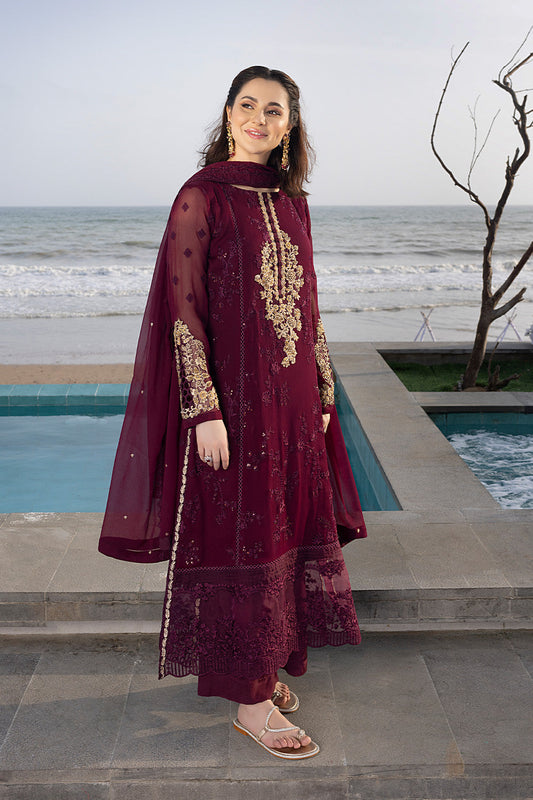 Chiffon Heavy Embroidered Unstitched 3 Piece Suit -Carnelian-Party Wear