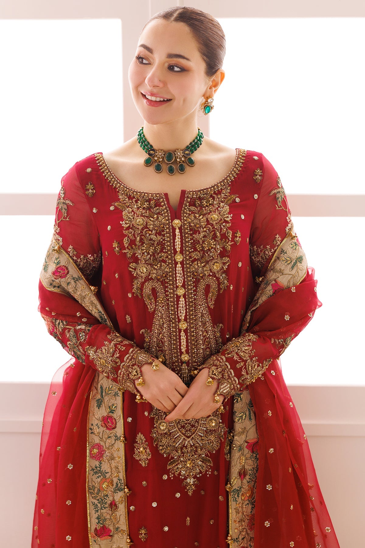 Red Chiffon Embroidered 3 Piece Unstitched Suit - Party Wear