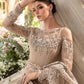 Luxury Unstitched Net Embroidered Saree Skin Beige -BD-2801- Party Wear