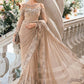 Luxury Unstitched Net Embroidered Saree Skin Beige -BD-2801- Party Wear