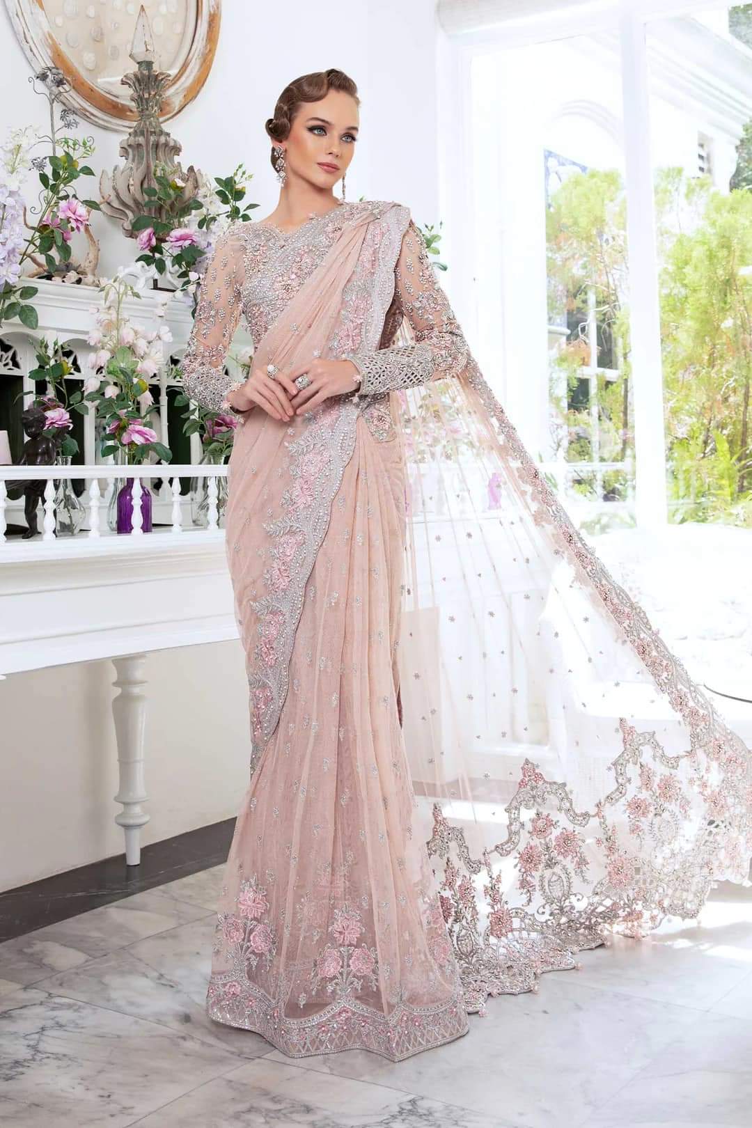 Luxury Net Embroidered Unstitched Saree MB -Party Wear