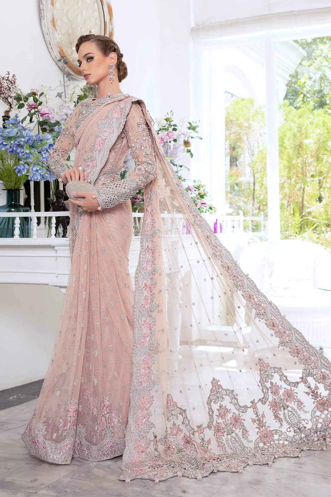 Luxury Net Embroidered Unstitched Saree MB -Party Wear