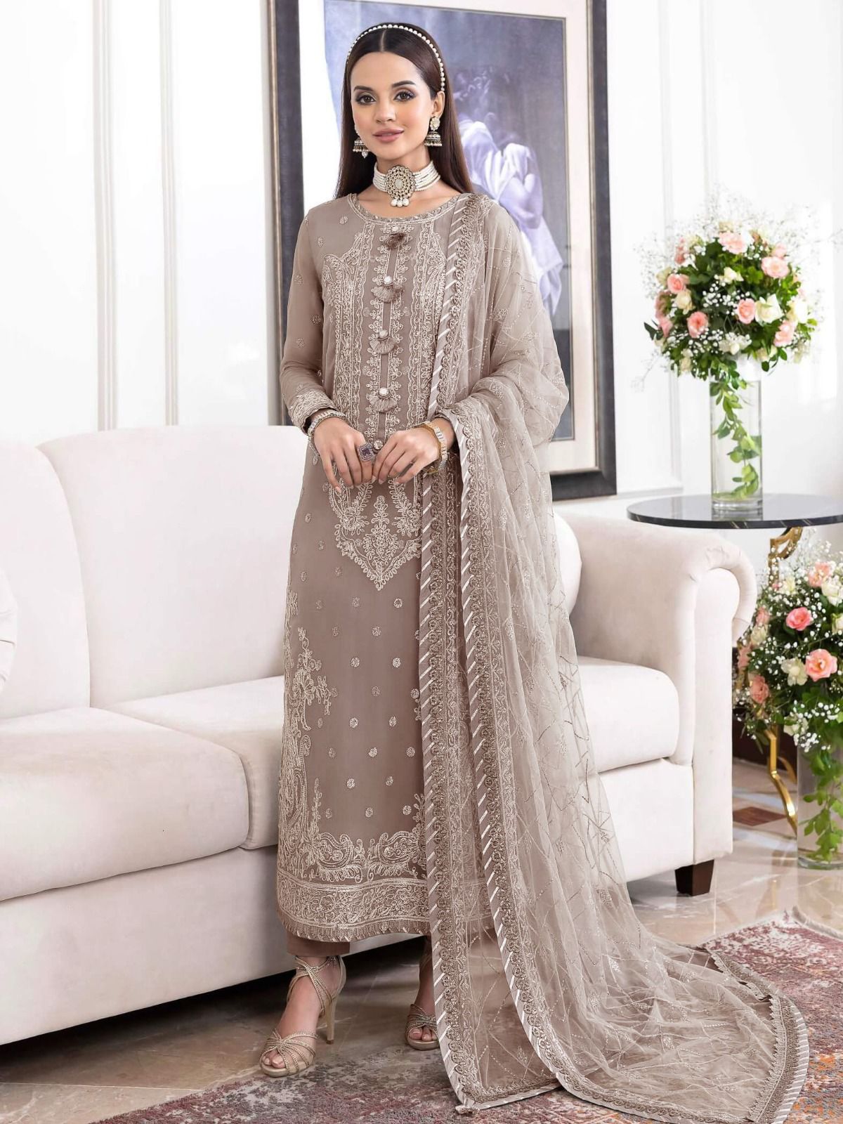 Chiffon Embroidered 3 Piece Unstitched Suit AJJMC-D20-23 -Party Wear