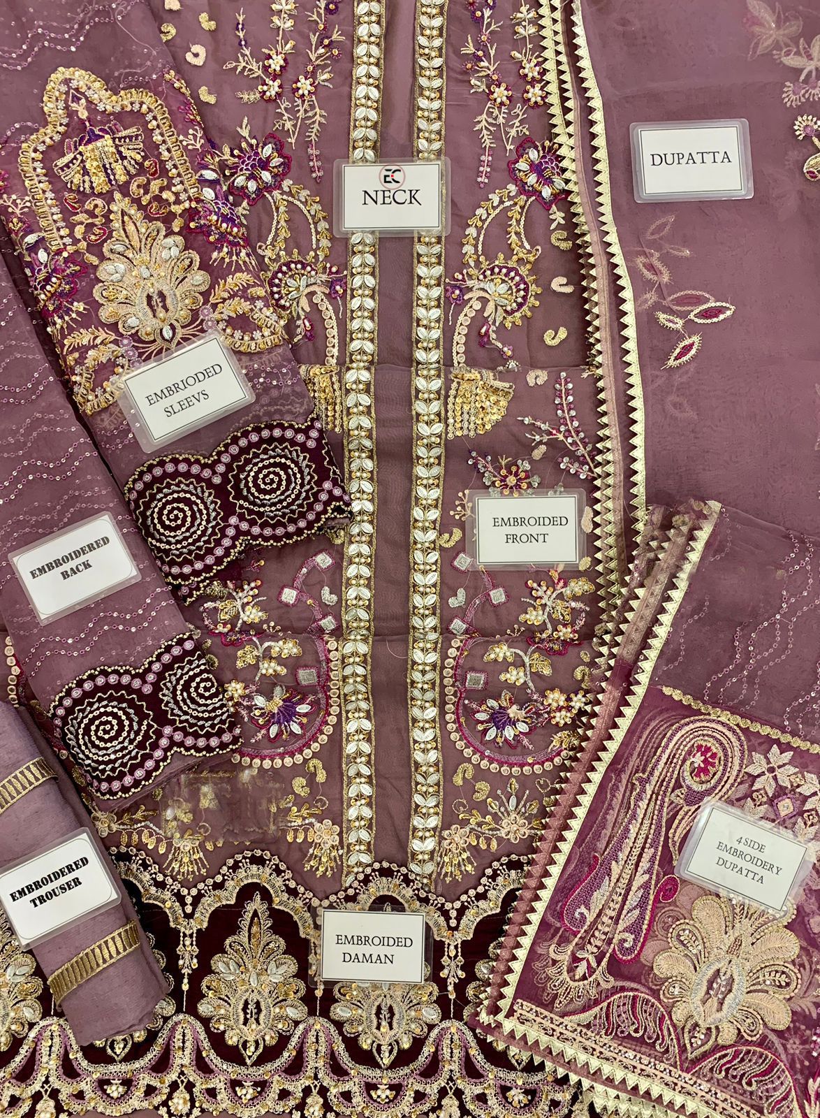 Embroidered Unstitched 4 Piece Organza Suit ECC-D03-MAUVELOUS-22-Party Wear