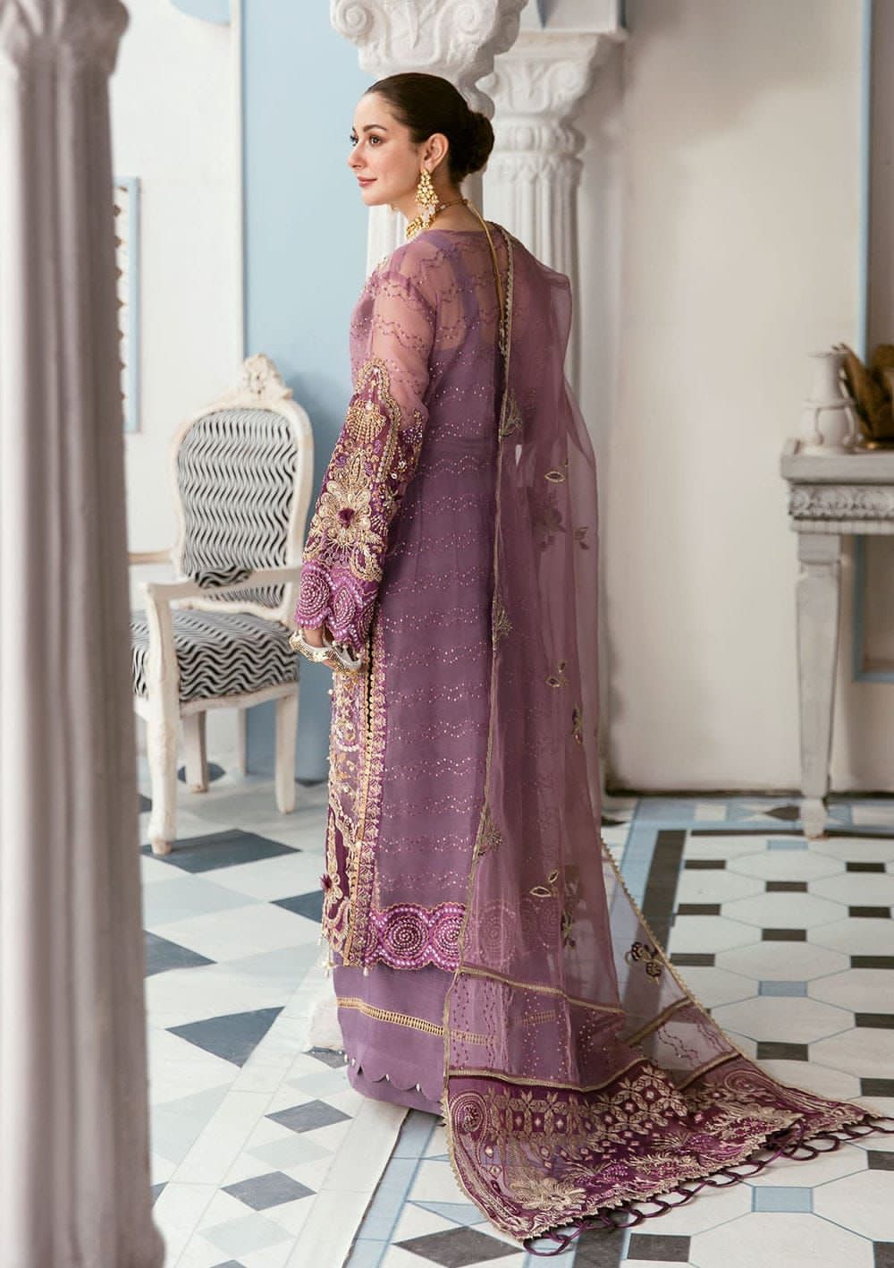 Embroidered Unstitched 4 Piece Organza Suit ECC-D03-MAUVELOUS-22-Party Wear