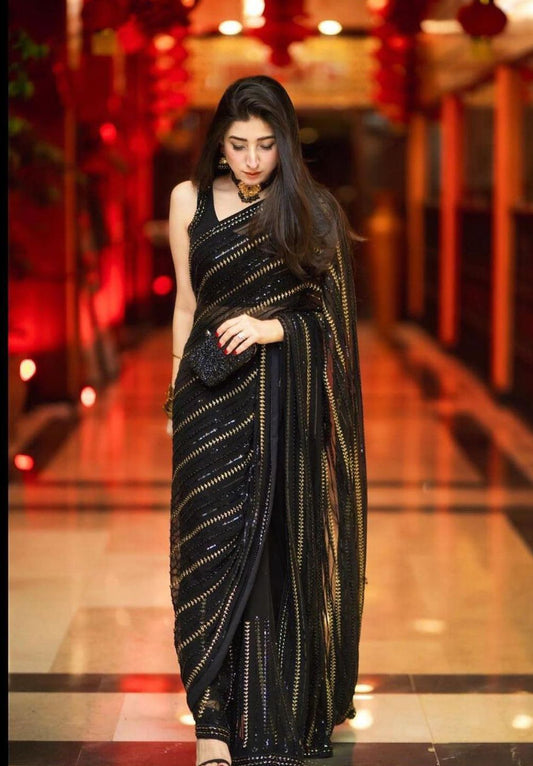 Wedding Luxury Chiffon Saree Embroidered