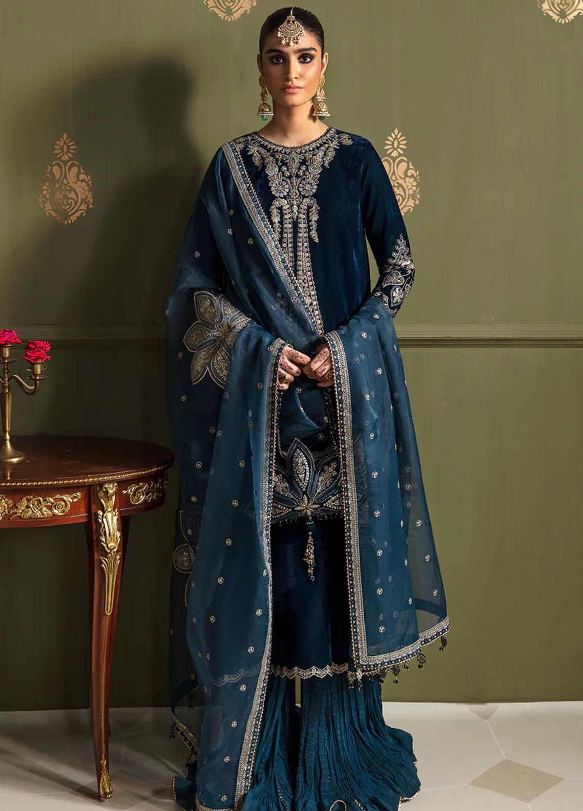 Velvet Embroidered Unstitched 3 Piece Suit -PR-874-23-Party Wear