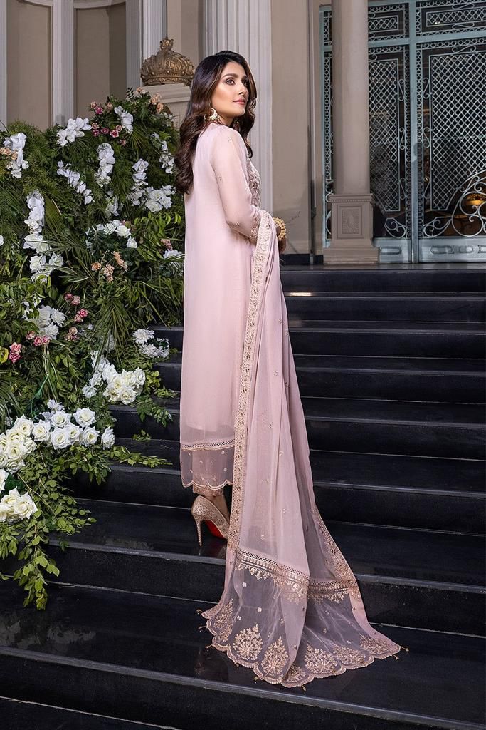 Chiffon Heavy Embroidered Unstitched 3 Piece Suit -AK-Pink-Party Wear