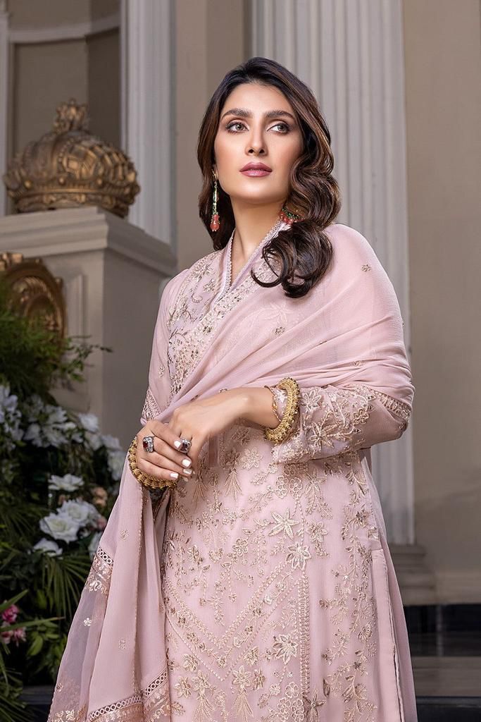 Chiffon Heavy Embroidered Unstitched 3 Piece Suit -AK-Pink-Party Wear