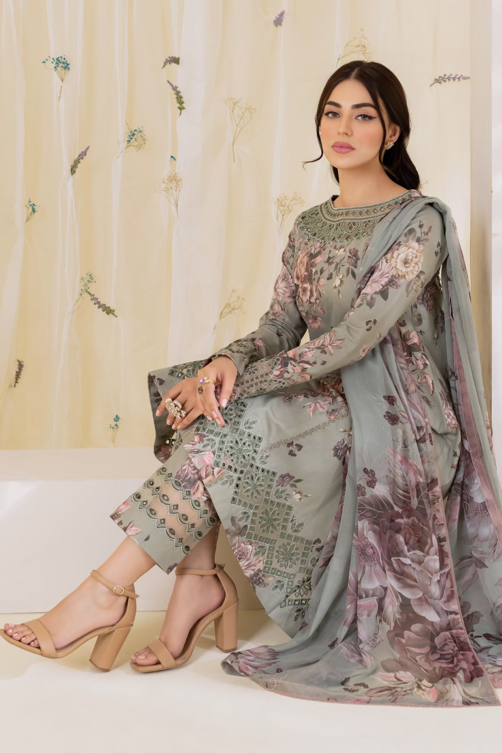 Embroidered Lawn 3 Piece Unstitched Suit - BAR 2024-Summer Collection