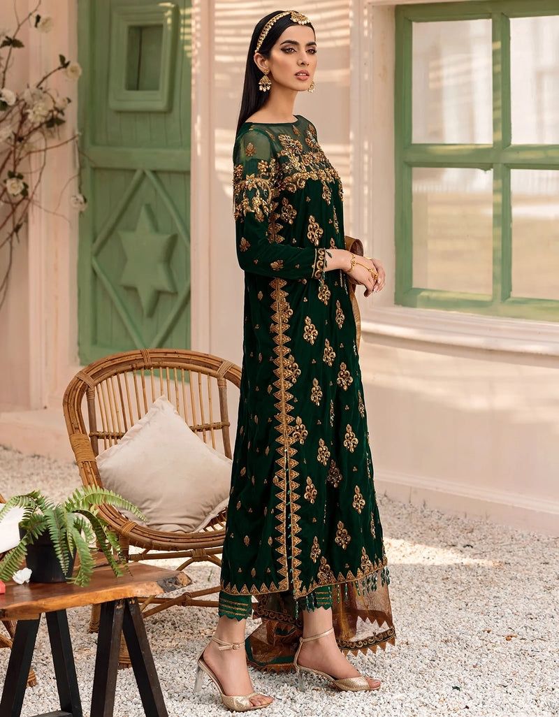 Embroidered Unstitched 3 Piece Velvet Suit EAC-MK-305 - Party Wear