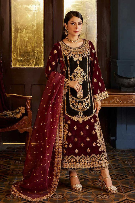 Embroidered Unstitched 3 Piece Velvet Suit ZCV-D03-ZIBA-23- Party Wear