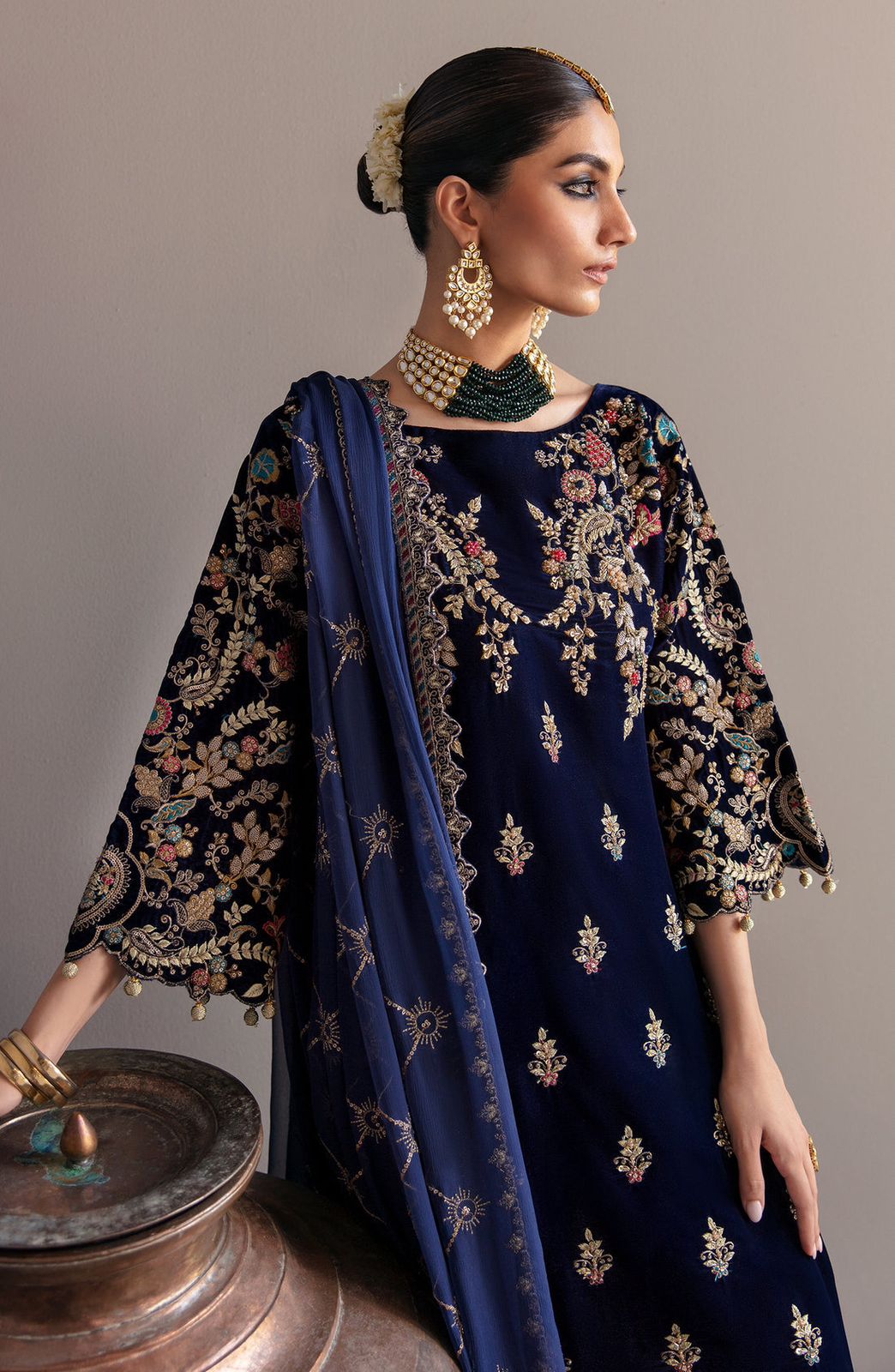 Embroidered Unstitched 3 Piece Velvet Suit EAC-MK-03 - Party Wear