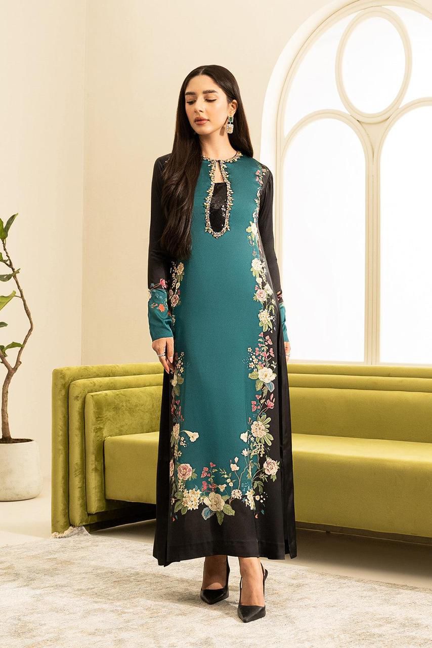 Sea Green HandWork Silk 3 Piece Unstitched Suit - Party Wear