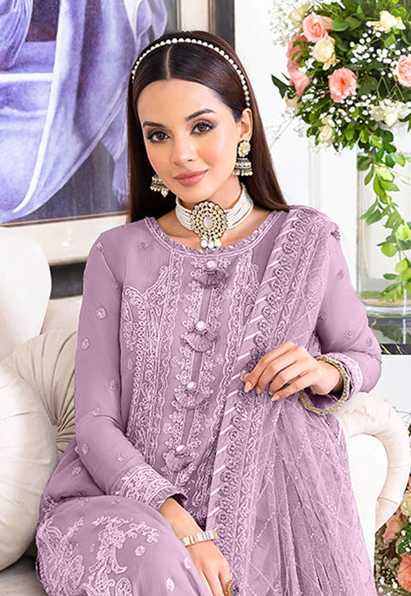 Chiffon Embroidered 3 Piece Unstitched Suit - Party Wear