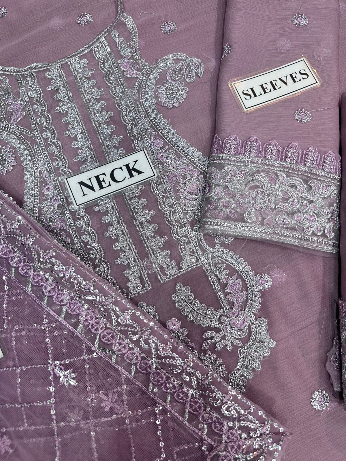 Chiffon Embroidered 3 Piece Unstitched Suit - Party Wear