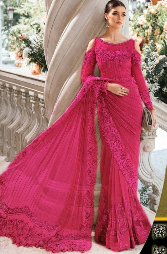 Luxury Unstitched Net Embroidered Saree Atishi -BD-2801- Party Wear