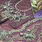 Luxury Unstitched Net Embroidered Saree Purple -BD-2801- Party Wear
