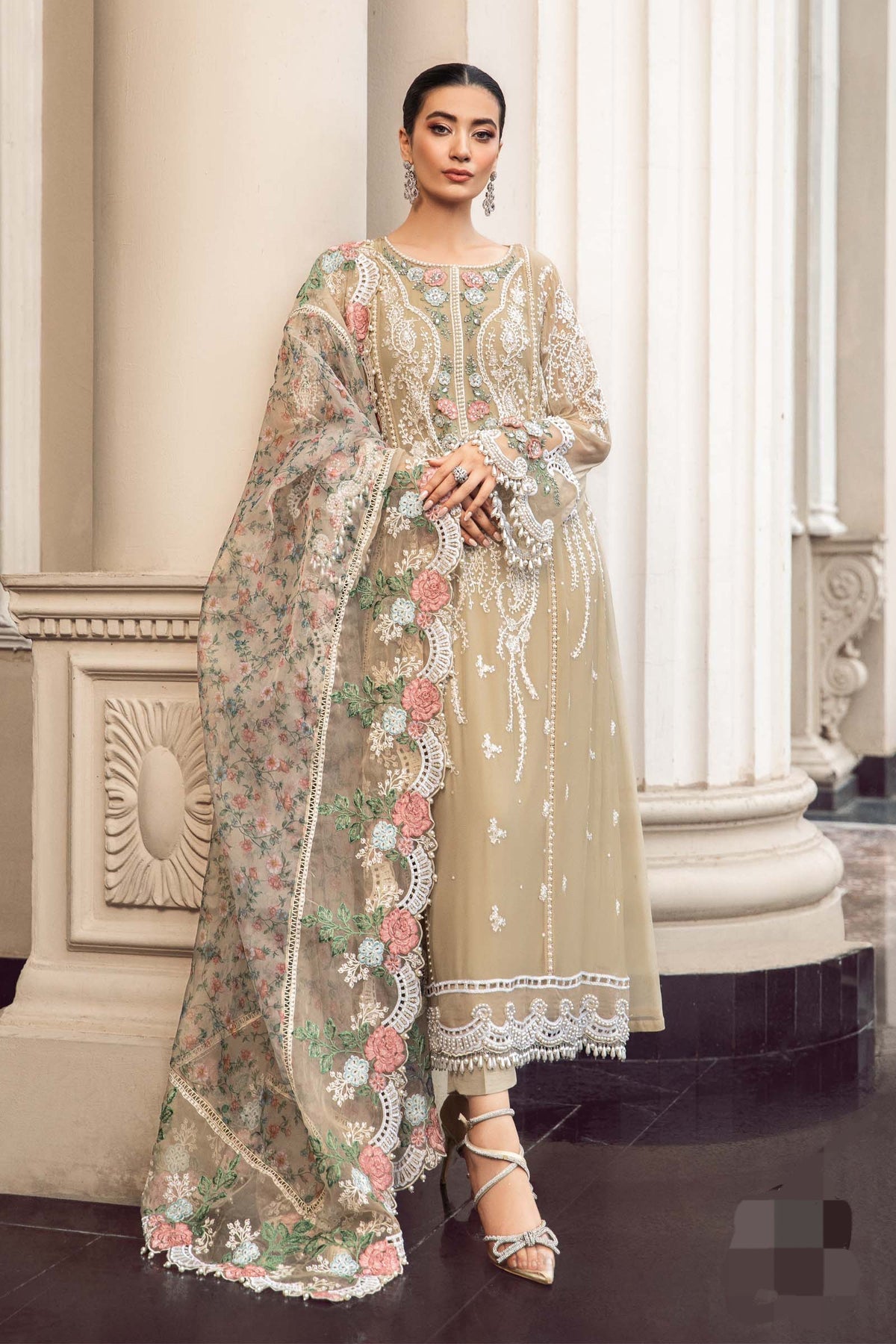 3D & Handwork Heavy Embroidered Chiffon 4 Piece Unstitched Dress