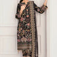 Luxury Net Embroidered 3 piece Unstitched Dress MB -Black - Party Wear