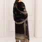 Luxury Net Embroidered 3 piece Unstitched Dress MB -Black - Party Wear