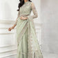 Mint Green Embroidered Unstitched 3 Piece Net Saree MBC-MC-024-Party Wear