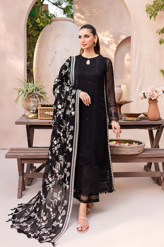 Black Chiffon 3 Piece Unstitched Suit-Party Wear