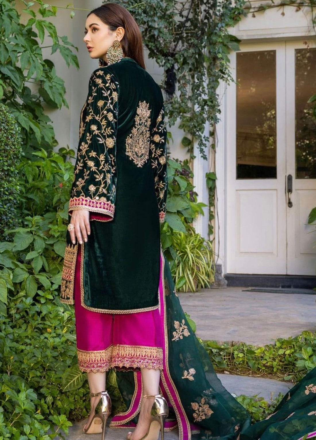 Green Velvet Embroidered Unstitched 3 Piece Suit ZCV-D02-22 Party Wear