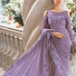 Luxury Unstitched Net Embroidered Saree Purple -BD-2801- Party Wear