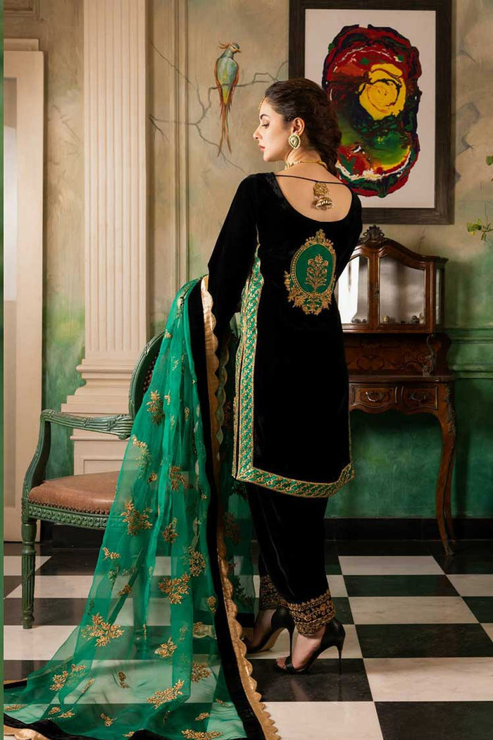 Bottle Green Velvet 5000 Embroidered Unstitched 3 Piece Suit ZC-D01-ZIMMEL-22-Party Wear