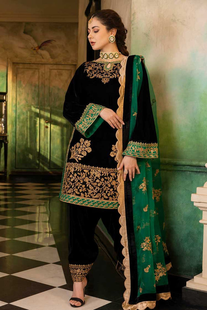 Bottle Green Velvet 5000 Embroidered Unstitched 3 Piece Suit ZC-D01-ZIMMEL-22-Party Wear