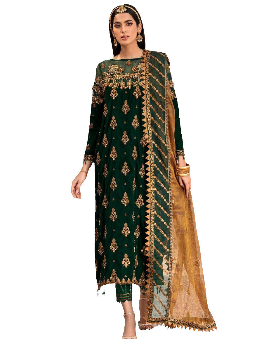 Embroidered Unstitched 3 Piece Velvet Suit EAC-MK-305 - Party Wear