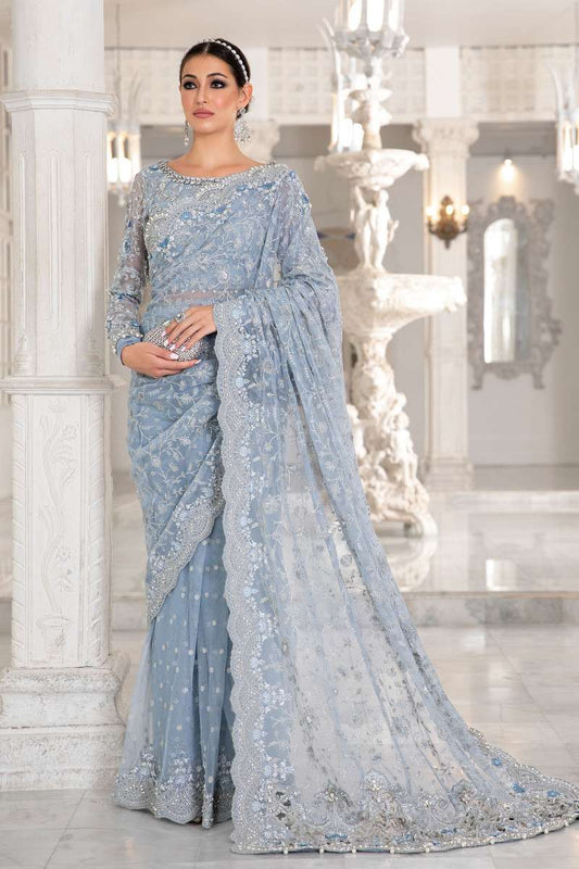 Luxury Net Embroidered Unstitched Saree MB -Party Wear