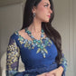 Luxury Blue Chiffon Embroidered Unstitched Saree -Party Wear