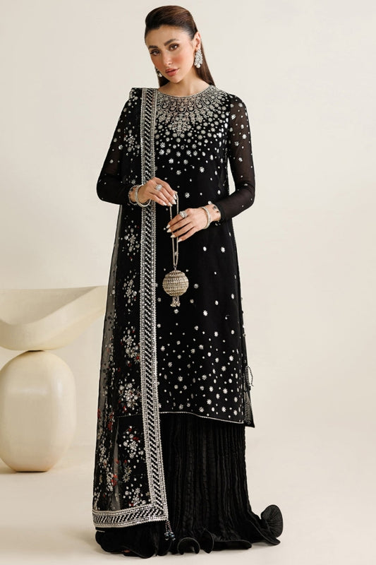Black byChiffon Embroidered 3 Piece Unstitched Suit - Party Wear
