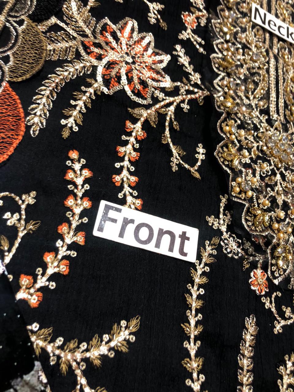 Black Chiffon Embroidered 3 Piece Unstitched Suit - Party Wear