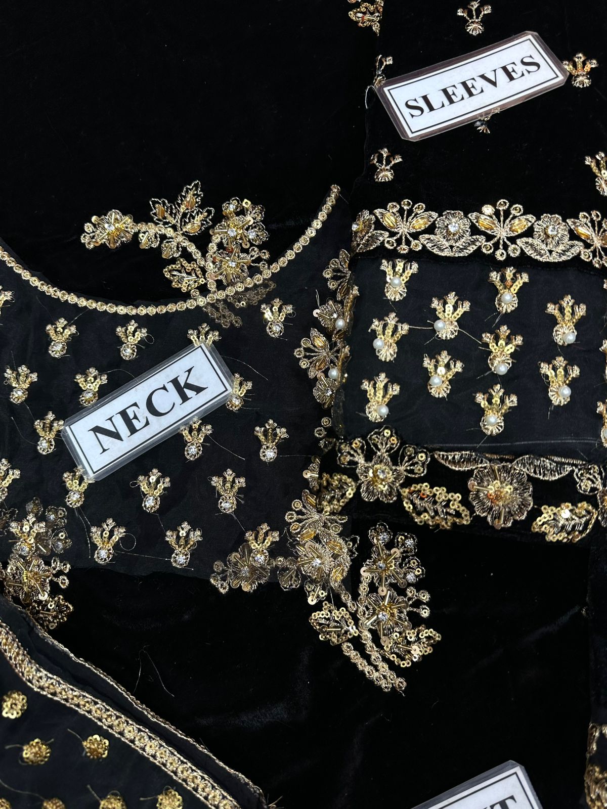 Black Velvet Embroidered Unstitched 3 Piece Suit -AV-D09- Party Wear