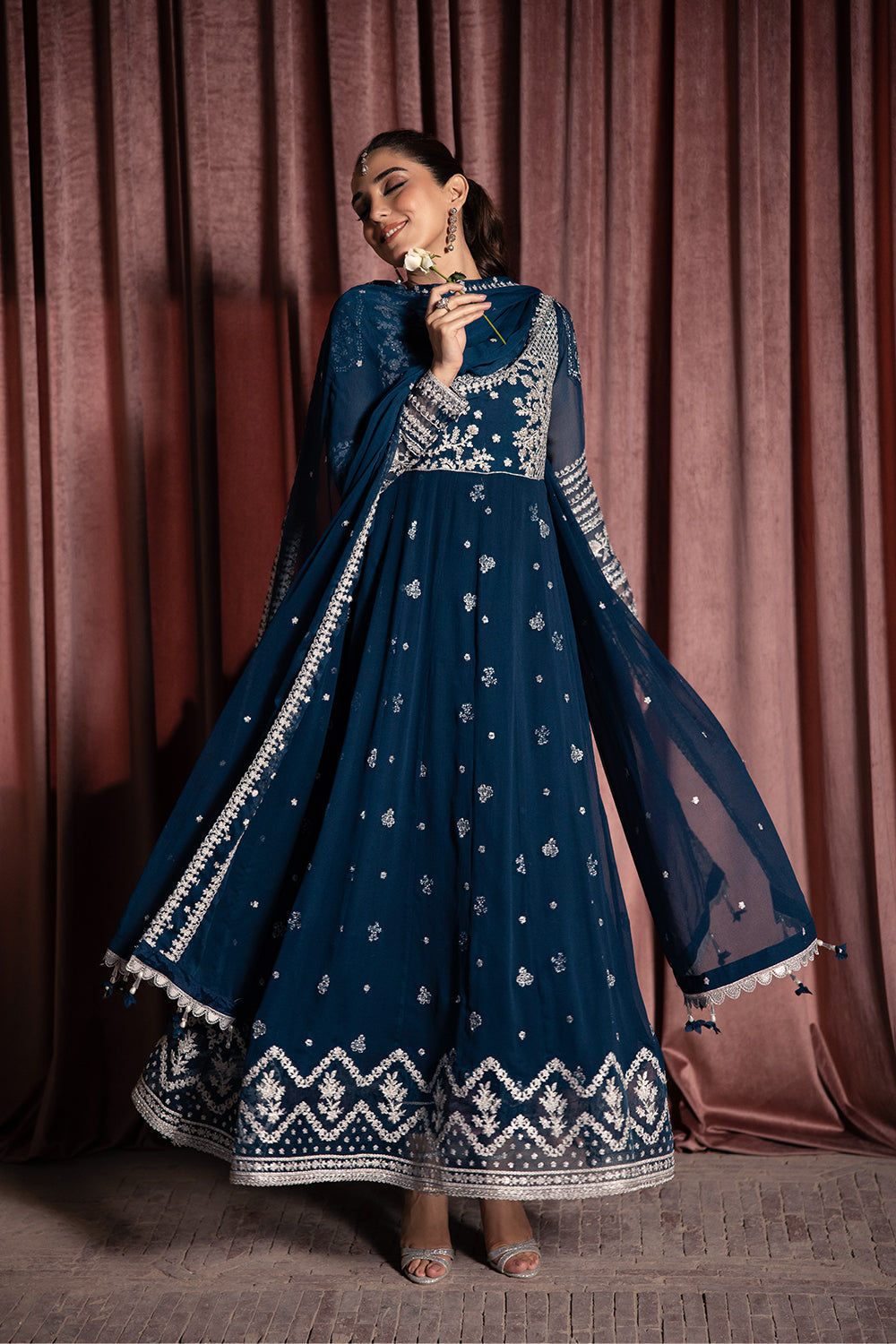 Blue Maxi Chiffon Unstitched 3 Piece - Party Wear