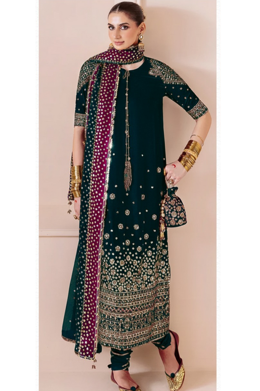 Zink Velvet Embroidered Unstitched 3 Piece Suit