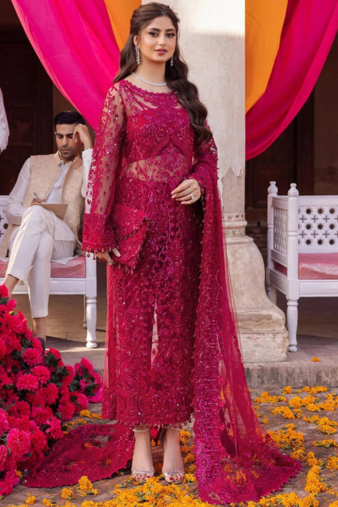 Embroidered/Hand Embellished Net 3 Piece Unstitched Dress