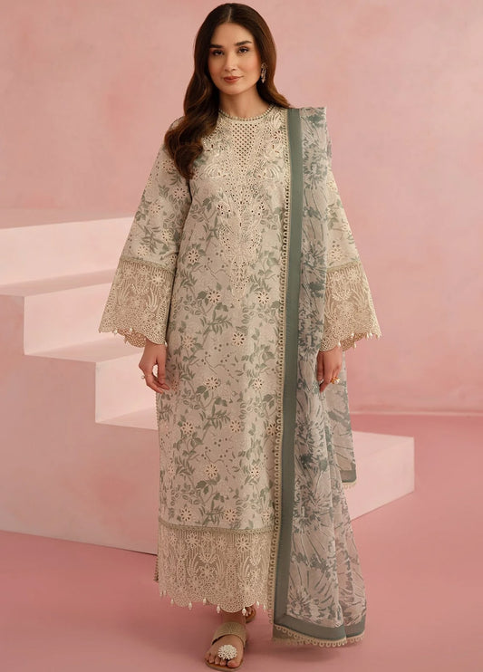 Chicken Kari Embroidered Lawn 3 Piece Unstitched Suit AL-KYLON-25 - Summer Collection