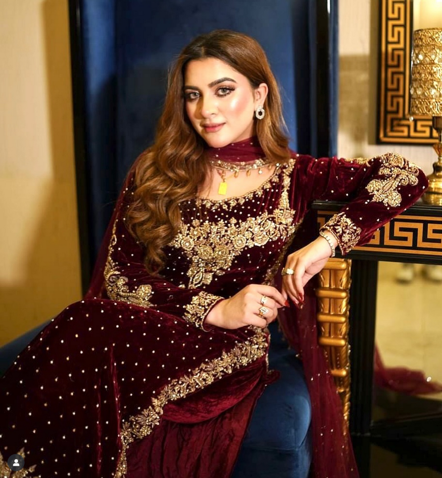 Mehroon Luxury Velvet Suit 3 Piece Unstitched - ANL