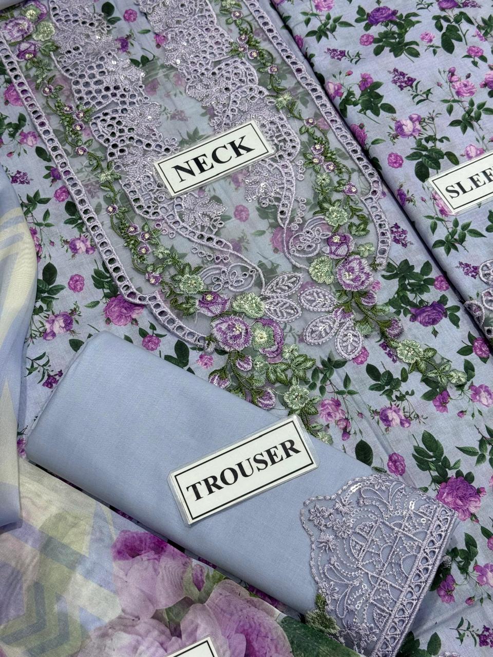 Lawn Embroidered 3 Piece Unstitched Dress- WM