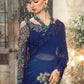Luxury Blue Chiffon Embroidered Unstitched Saree -Party Wear