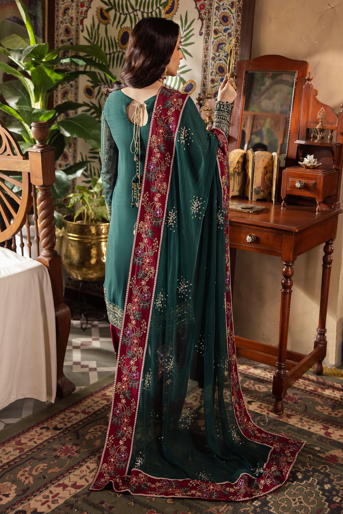 Luxury Green Chiffon Embroidered Unstitched Dress - Party Wear - NL-74