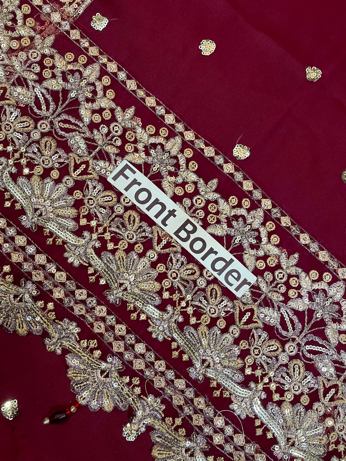 Mehroon Chiffon Embroidered 3 Piece Unstitched Suit - Party Wear