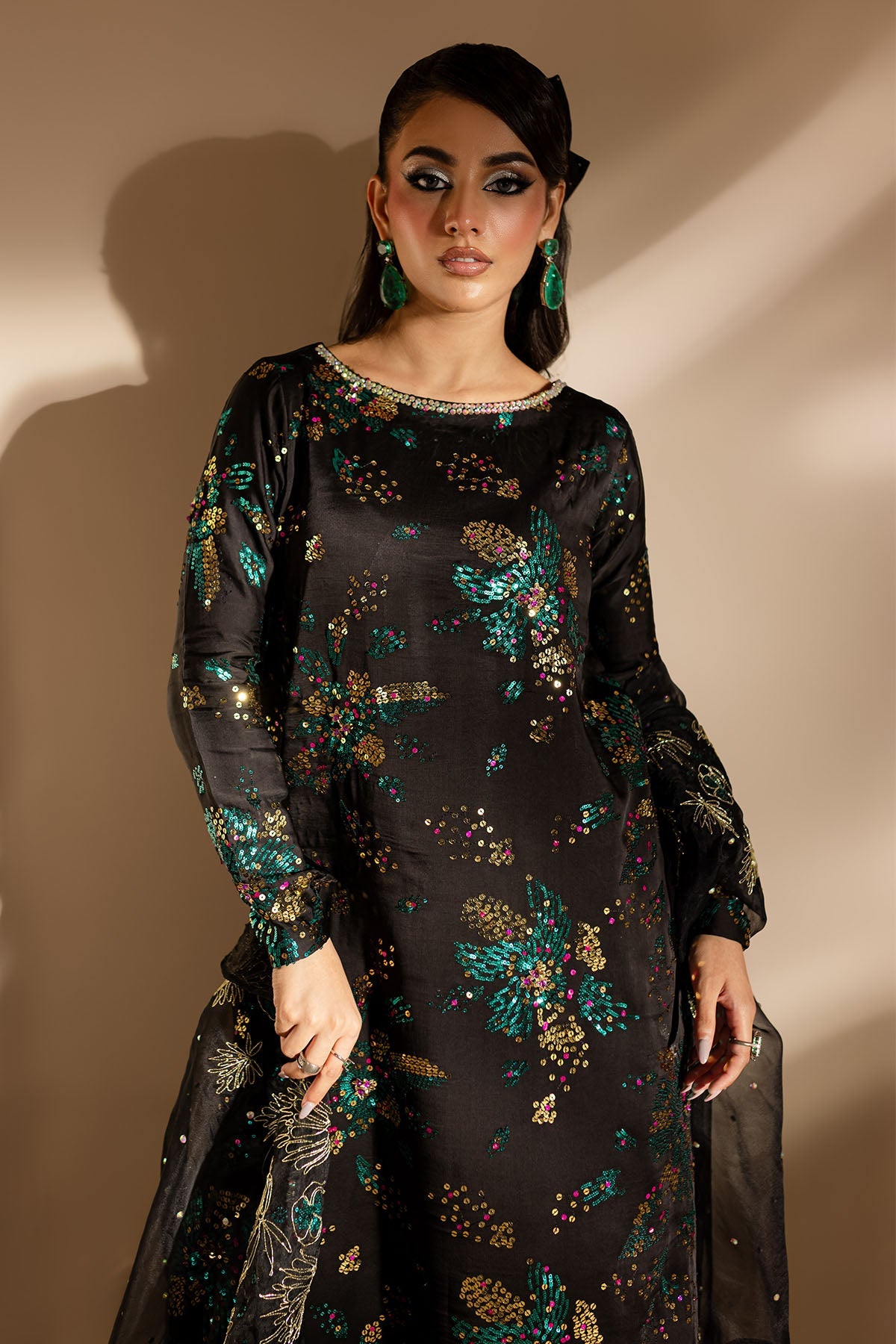 Jet Black Formal Collection Indian Raw Silk Unstitched 3 Piece